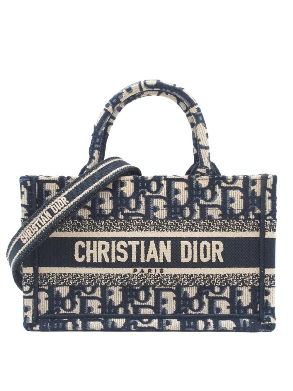 Dior Book Tote Mini Blue Cotton Oblique Embroidery 2-Way Shoulder Bag